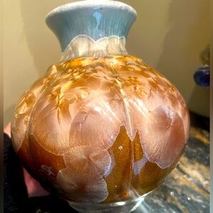 Bill Campbell 💎🤎Crystalline Blue Green Brown Glaze Art vase 8” x 7” 🤎 Signed
